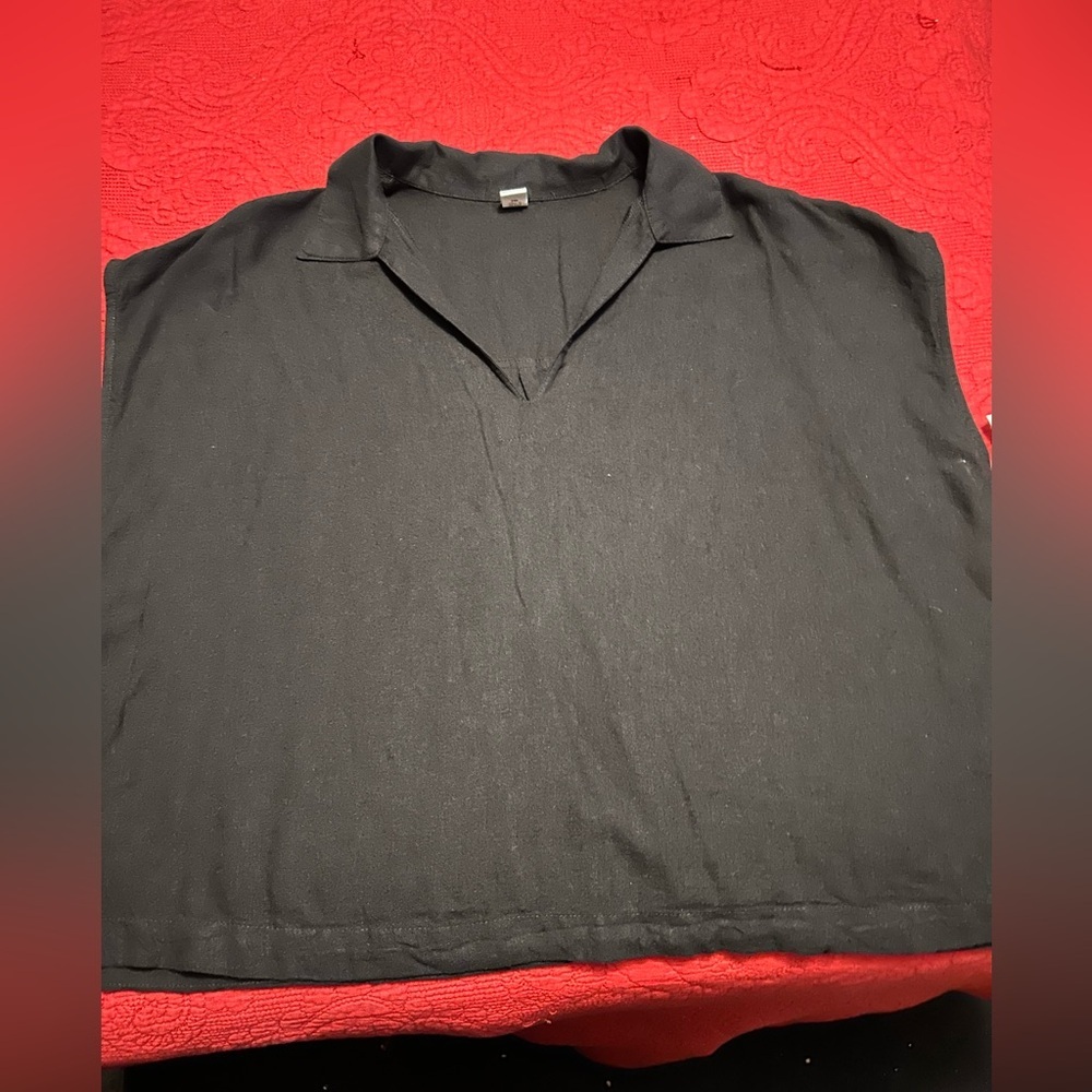 Old Navy Black Blouse V-Neck Cotton Blend